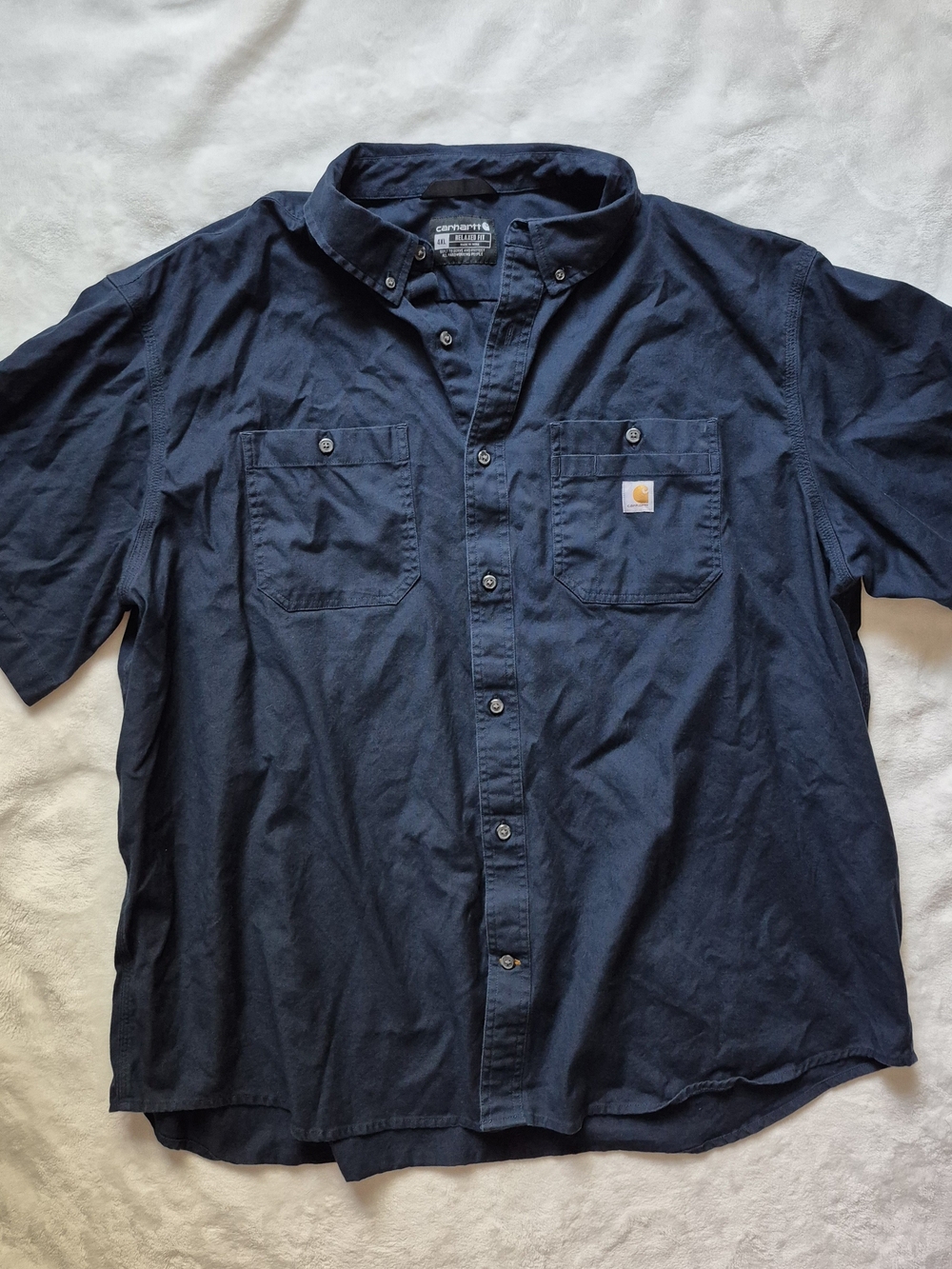 Carhartt Navy Short-Sleeve Button-Down Work Shirt